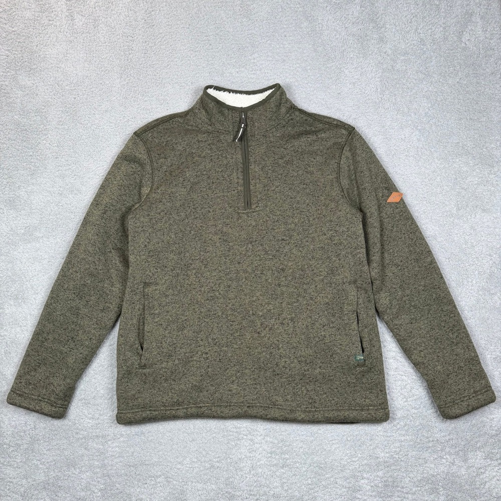 Orvis Mens Quarter Zip Sherpa Lined Fleece Pullover Sweater Olive Green Large - Picture 1 of 12